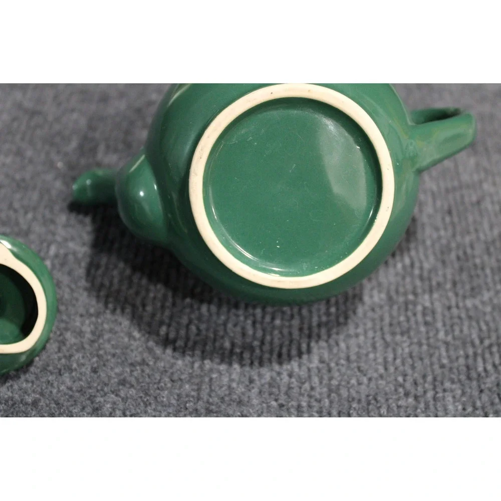Green Ceramic Small Teapot with Lid Glazed Traditional Round Tea Pot 6.5in Wide